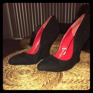 Black Suede Charles Jourdan Platform Pumps